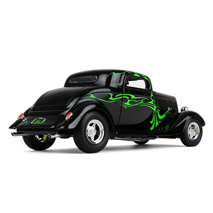 40-0382: Black/Lime Green 
1/25 scale 1934 Ford Coup Street Rod Diecast Replica