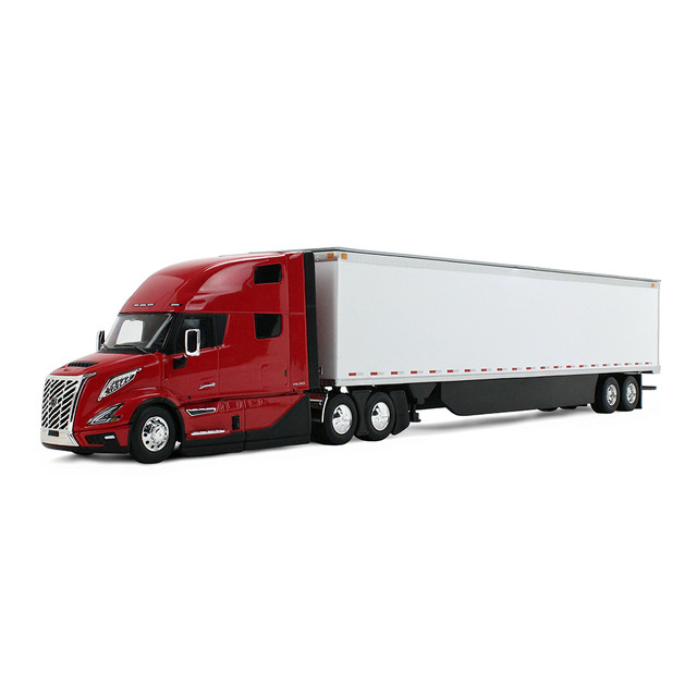 50-3515: Red/White 1/50 scale Volvo VNL 860 High-Roof Sleeper & 53' Trailer with Skirts