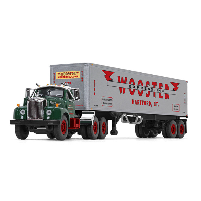 60-0410: Fallen Flag #15 Wooster Express Inc. 
1/64 scale Mack B-61 Day Cab and 40' Vintage Trailer Diecast Replica
