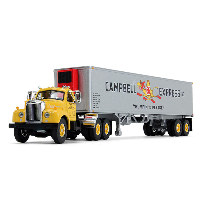 60-0423: Fallen Flag #21 Campbell Express Inc. 
1/64 scale Mack B-61 Day Cab and 40' Vintage Reefer Trailer