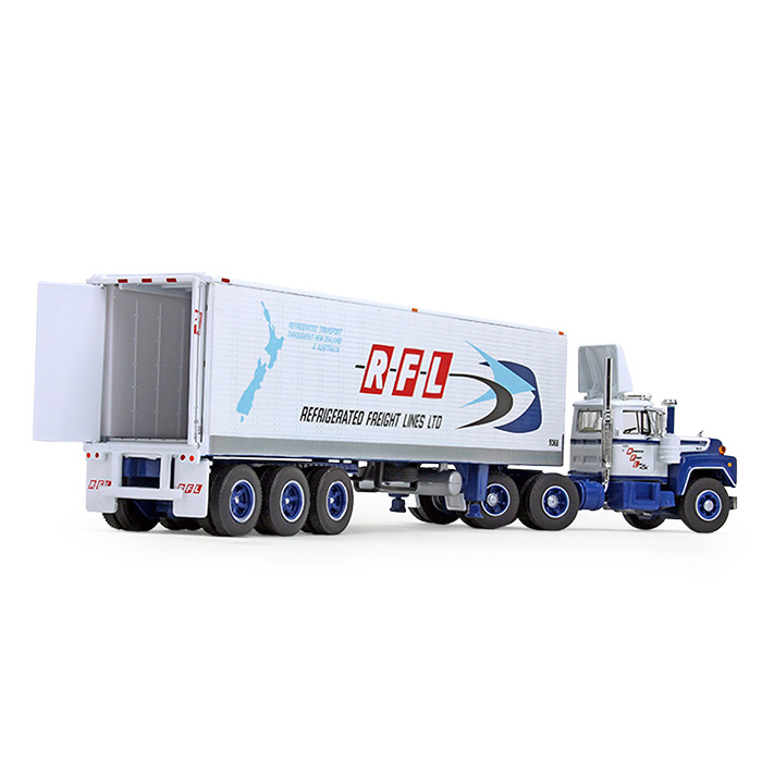 60-0632: Fallen Flag #31 RFL (Refrigerated Freight Lines) 
1/64 scale Mack R Day Cab and 40' Vintage Reefer Trailer