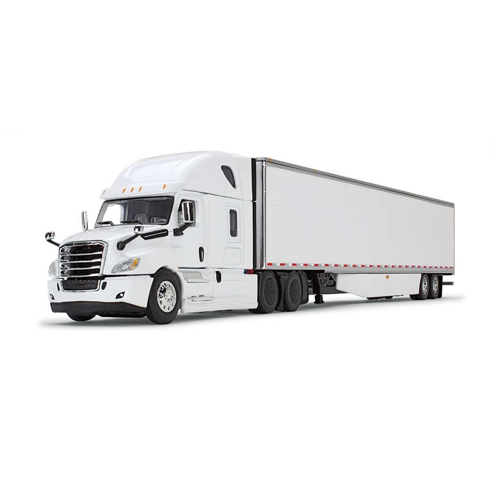 60-0744: White/White 
1/64 scale Freightliner 2018 Cascadia High-Roof Sleeper with 53' Utility Trailer with Skirts