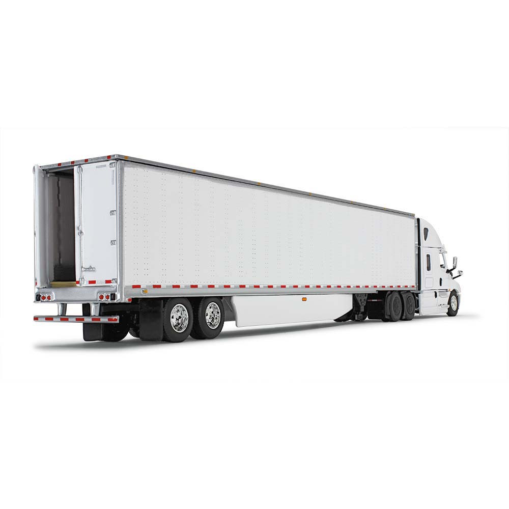 60-0744: White/White 
1/64 scale Freightliner 2018 Cascadia High-Roof Sleeper with 53' Utility Trailer with Skirts