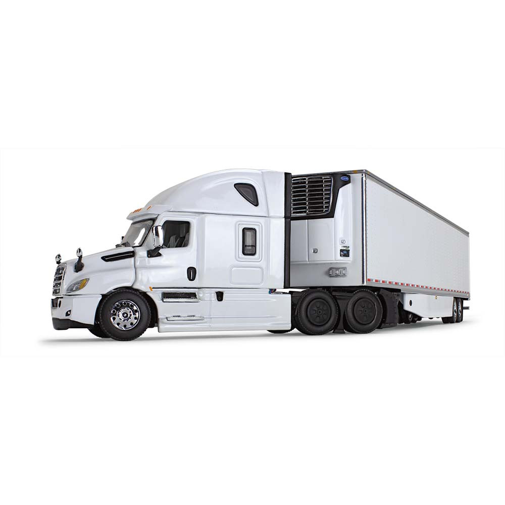 60-1055: White/White 
1/64 scale Freightliner 2018 CascadiaHIgh-Roof Sleeper & 53' Utility Trailer with Carrier Reefer