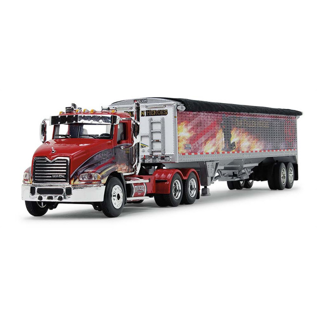 60-1114: Mercier Transport - Our Fallen Heroes
1/64 scale Mack Pinnacle with Minimizer Parts & Wilson Pacesetter 43' High Sided Grain Trailer