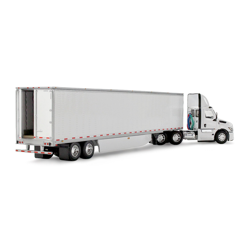 White/White Freightliner Fifth Generation Cascadia Day Cab & 53' Utility Trailer with Skirts