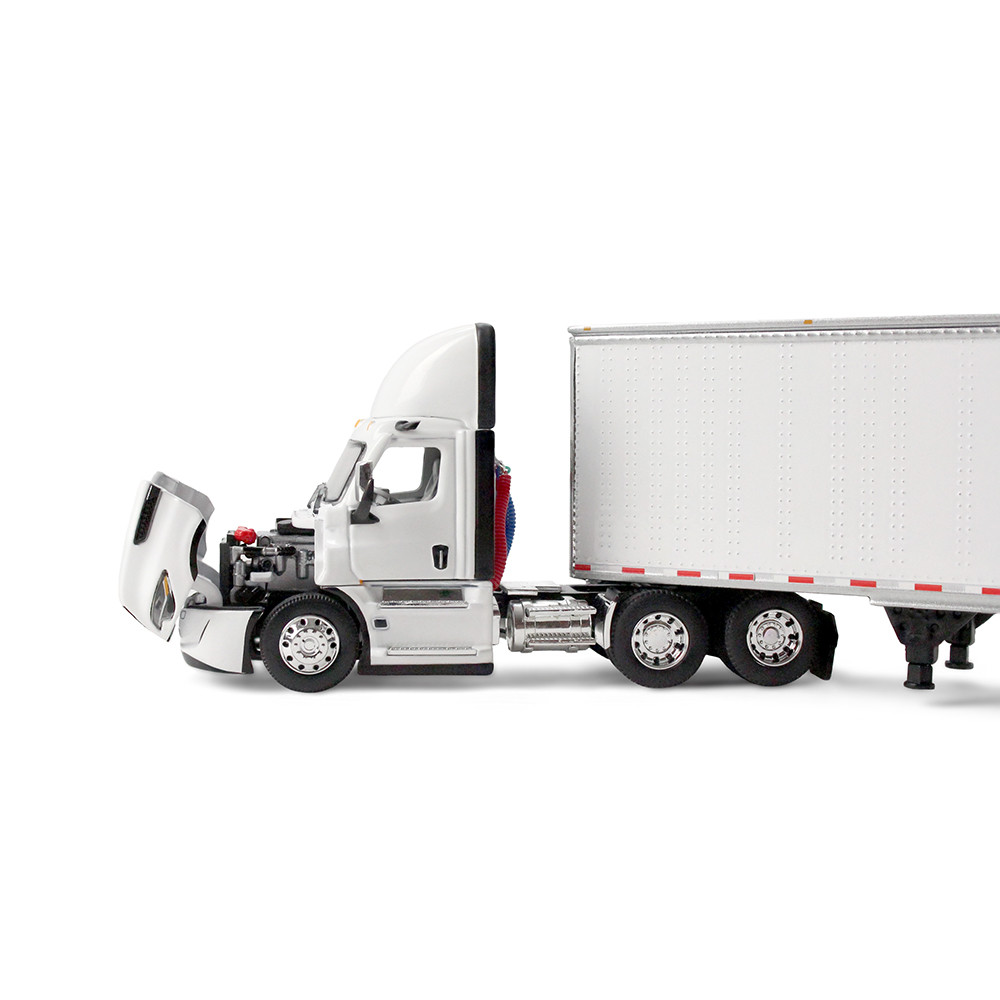 White/White Freightliner Fifth Generation Cascadia Day Cab & 53' Utility Trailer with Skirts