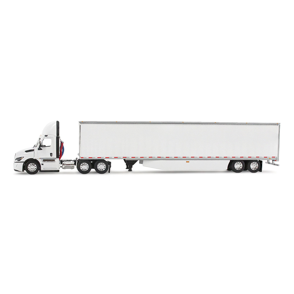 White/White Freightliner Fifth Generation Cascadia Day Cab & 53' Utility Trailer with Skirts