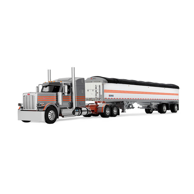 Silver/Orange Peterbilt Model 589 w/58" Mid-Roof Sleeper & 50' Wilson Pacesetter Grain Trailer