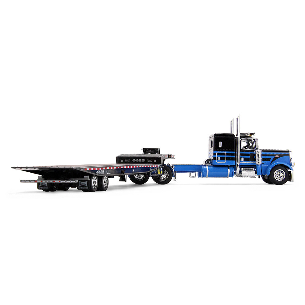 Blue/Black Peterbilt Model 389 with 48" Flat Top Sleeper & Landoll 440B-50CA Traveling Axle Trailer