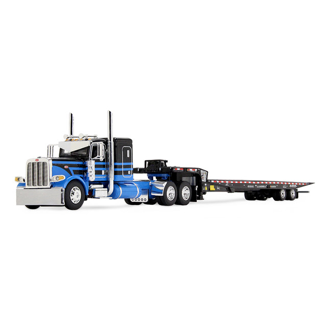 Blue/Black Peterbilt Model 389 with 48" Flat Top Sleeper & Landoll 440B-50CA Traveling Axle Trailer