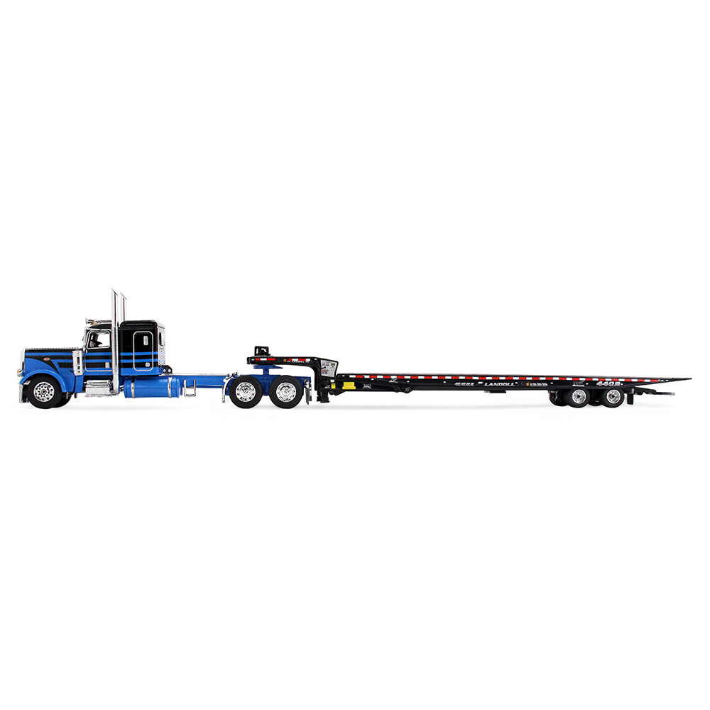 Blue/Black Peterbilt Model 389 with 48" Flat Top Sleeper & Landoll 440B-50CA Traveling Axle Trailer