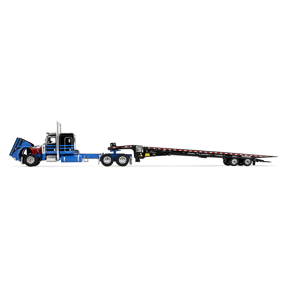 Blue/Black Peterbilt Model 389 with 48" Flat Top Sleeper & Landoll 440B-50CA Traveling Axle Trailer