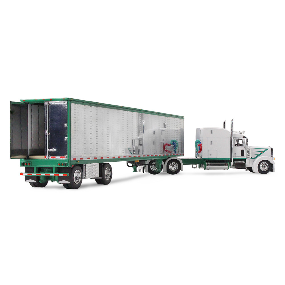 White/Green Peterbilt Model 389 with 63" Mid-Roof Sleeper & 53' Utility Trailer