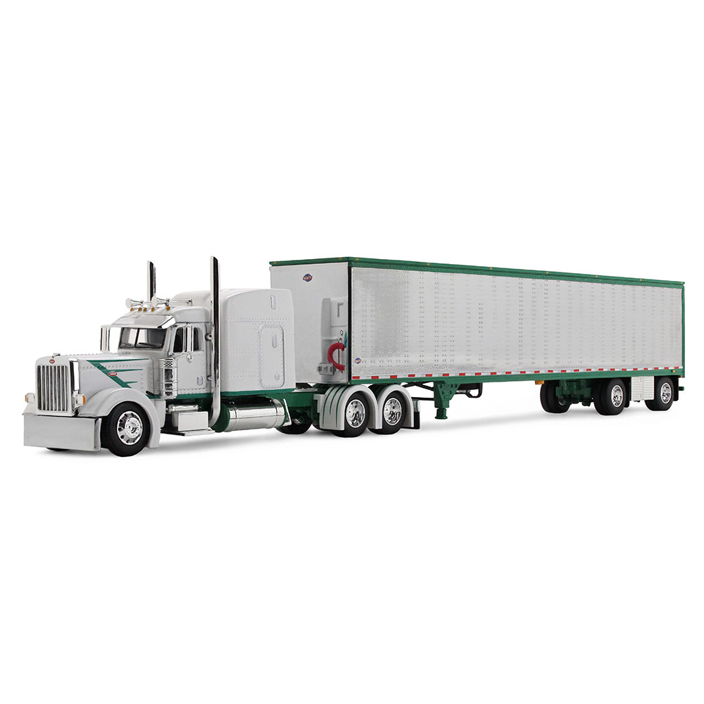 White/Green Peterbilt Model 389 with 63" Mid-Roof Sleeper & 53' Utility Trailer