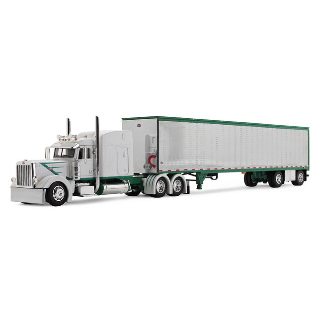 White/Green Peterbilt Model 389 with 63" Mid-Roof Sleeper & 53' Utility Trailer