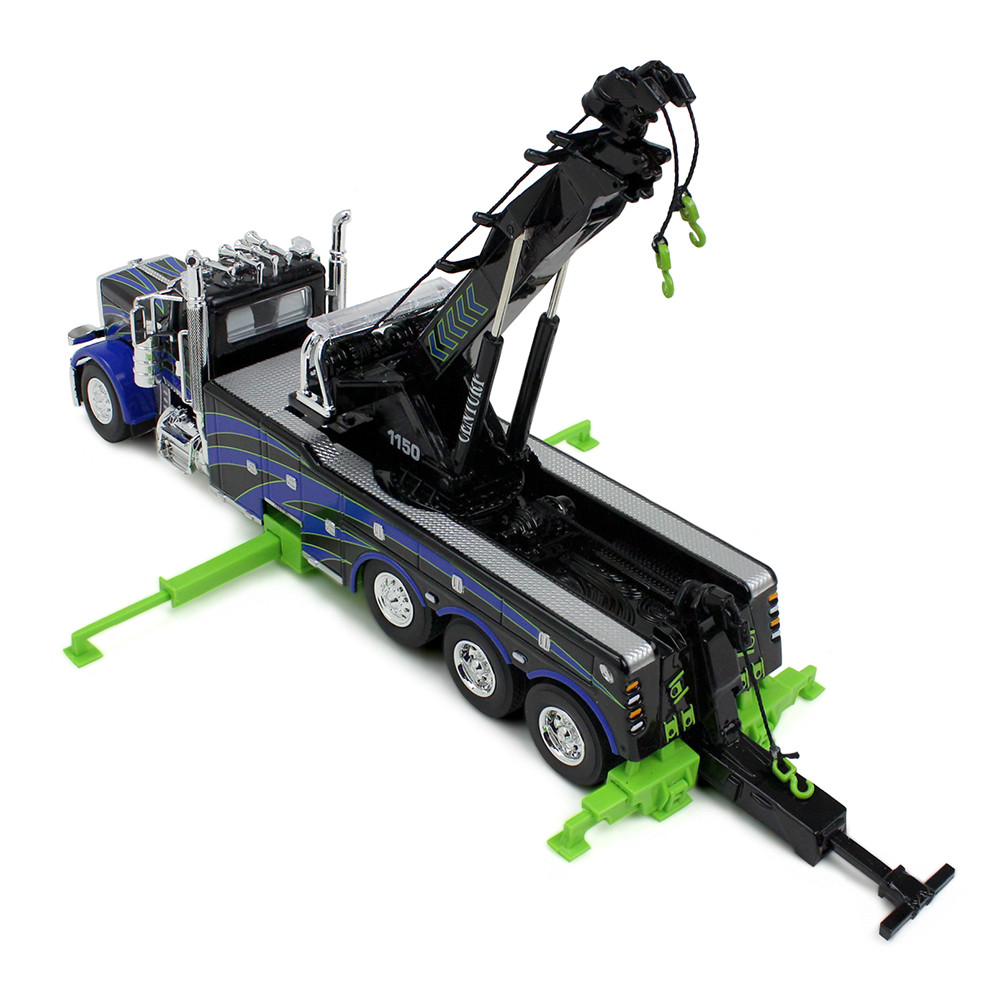 Black/Blue/Green Peterbilt Model 389 Day Cab with Miller Century Model 1150 Rotator Wrecker