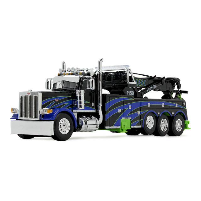 Black/Blue/Green Peterbilt Model 389 Day Cab with Miller Century Model 1150 Rotator Wrecker