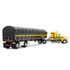 Yellow/Black Ford LTL 9000 with 60" Aerodyne Sleeper & 53' Wilson Roadbrute Flatbed Trailer with Covered Wagon