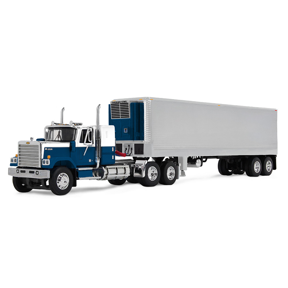 60-2345 Blue/Chrome Chevrolet Bison with 34" Flat Top Sleeper & 40' Vintage Trailer with Reefer