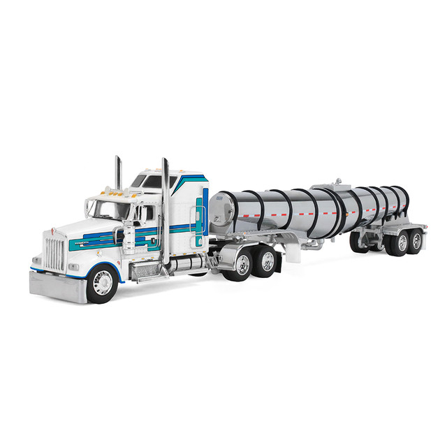 60-2353: White/Blue Kenworth W900L with 60" Aerodyne Sleeper & Polar Deep Drop Trailer