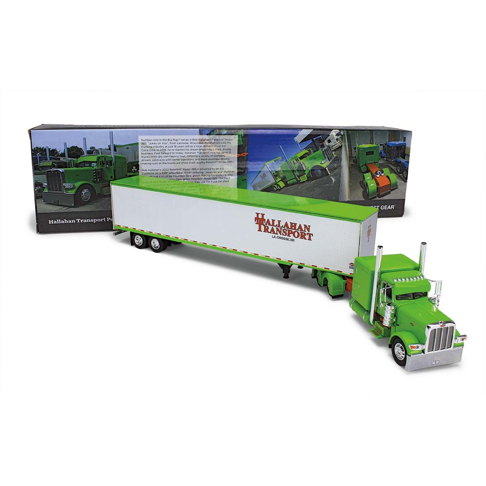 69-1329: Big Rigs #9 - Hallahan Transport
1/64 scale Peterbilt Model 389 with 63"" Flat Top Sleeper & 53' Utility Trailer