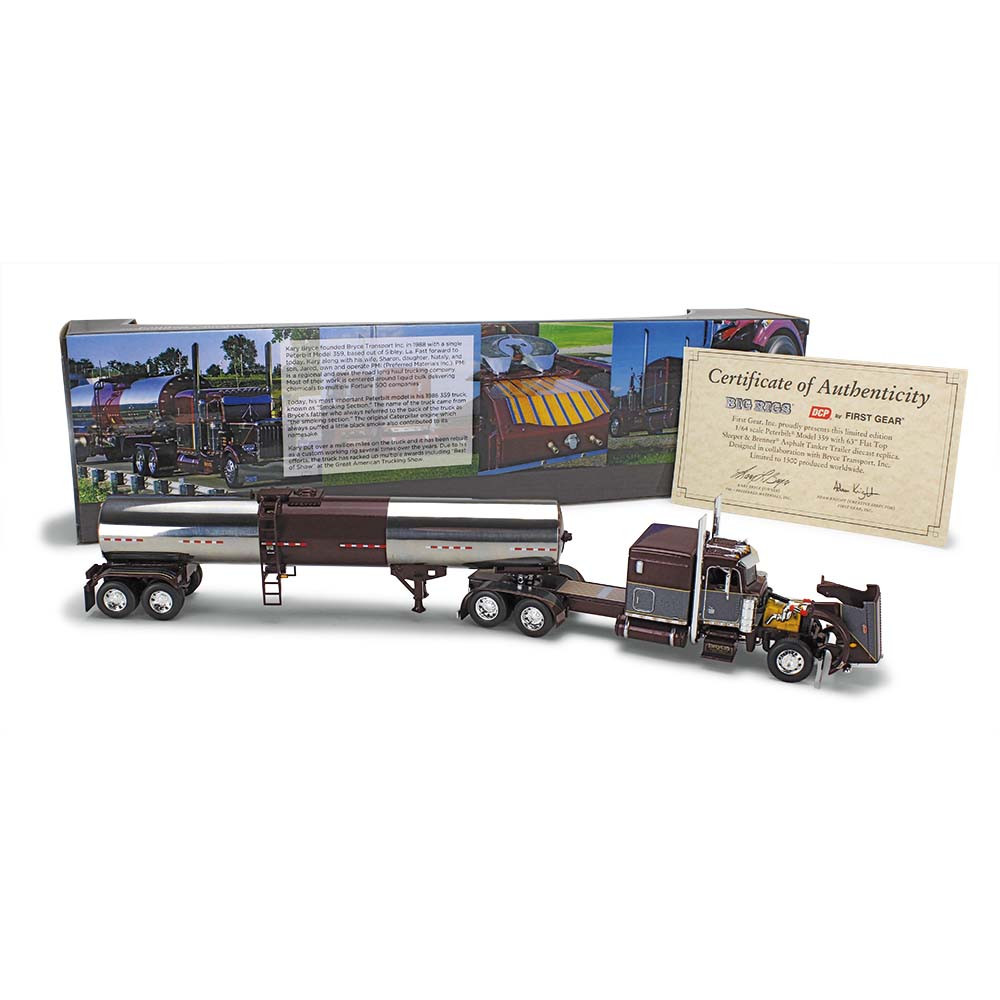 69-1330: Big Rigs #10: Bryce Transport, Inc.
1/64 scale Peterbilt Model 359 with 63" Flat Top Sleeper and  Brenner® Tank trailer