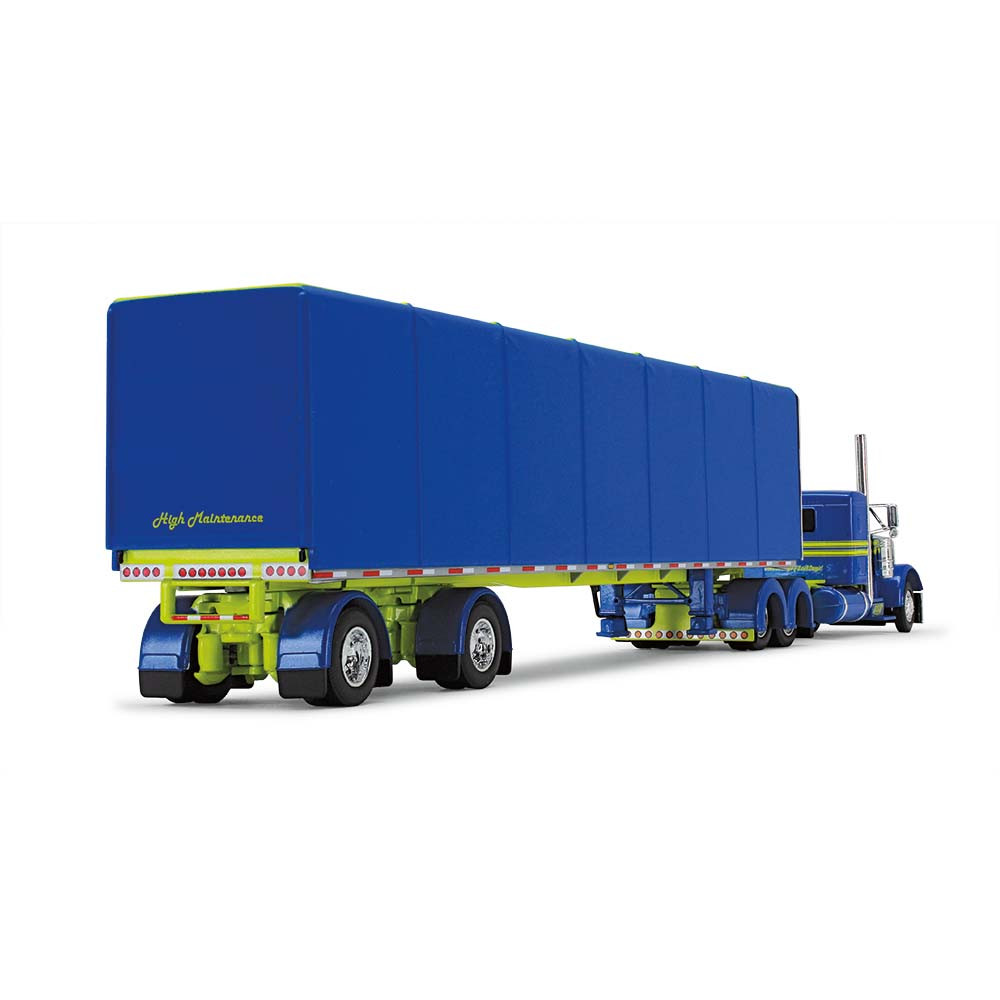 69-1679 : Big Rigs #12: DSD Transport LLC
1/64 scale Peterbilt Model 379 with 36" Flat Top Sleeper & 53' Utility Roll Tarp Trailer