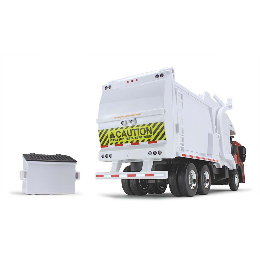70-0624: Red/White
1/25 scale Mack LR with McNeilus Meridian Front Load Refuse Truck & Bin including lights and Sounds.