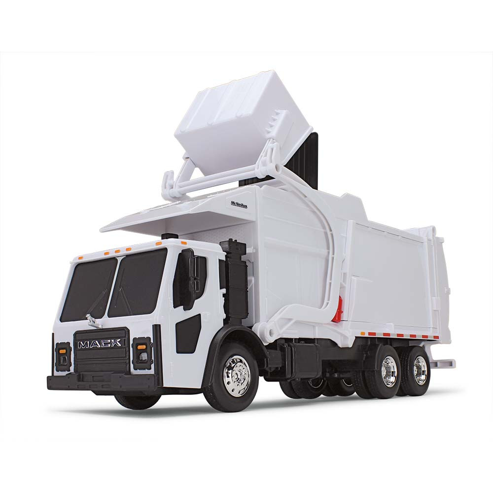 70-0626: White
1/25 scale Mack LR with McNeilus Meridian Front Load Refuse Truck & Bin including Lights and Sounds